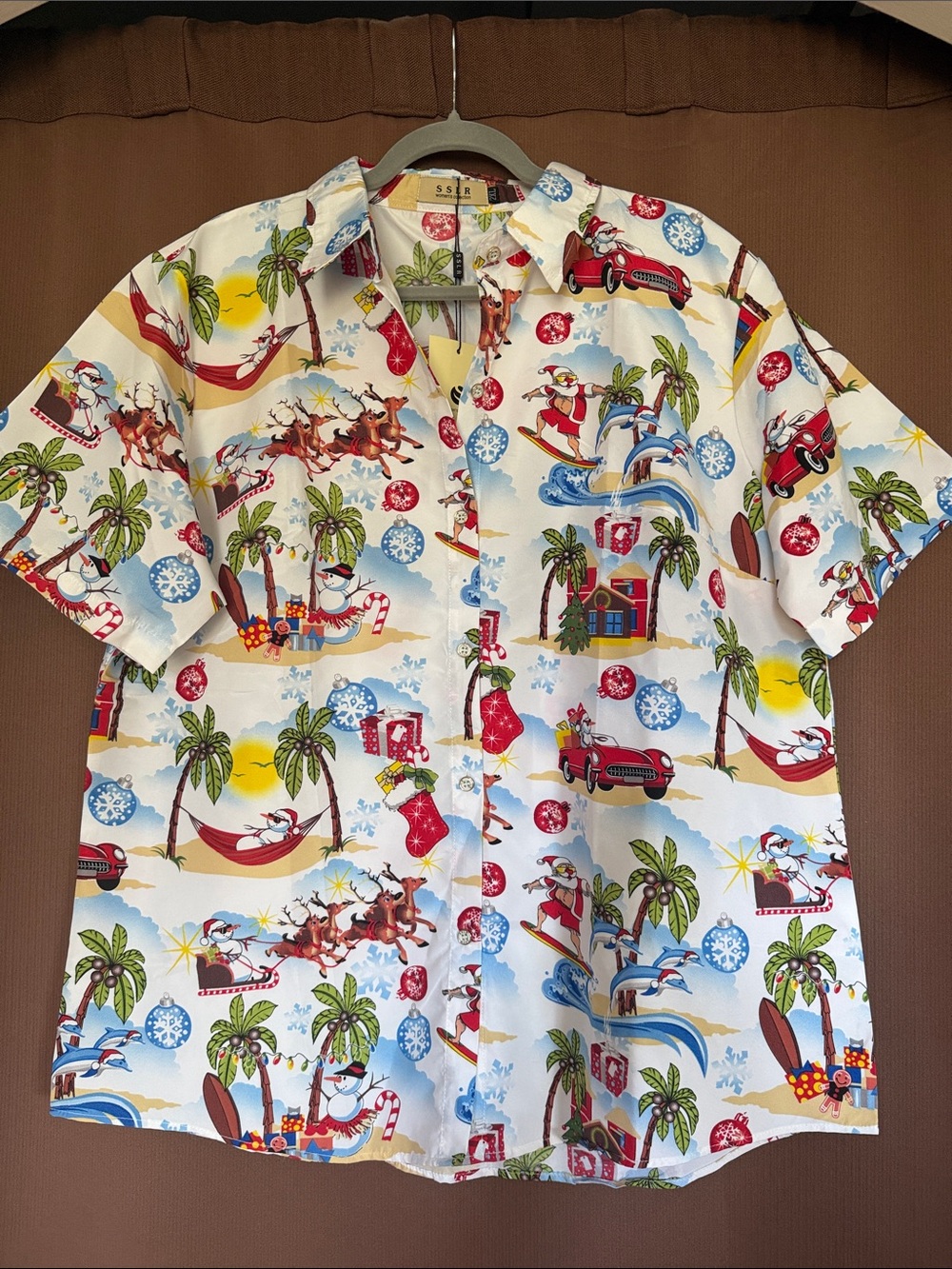 SSLR Women Santa Claus Ugly Hawaiian Christmas Shirts Tropical